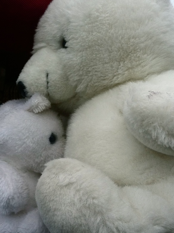 Stuffed animals, a mother Polar bear with her cub